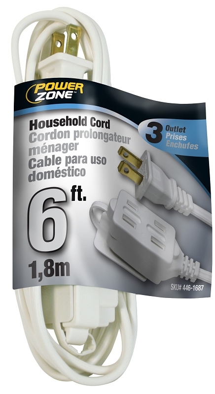 CORD EXT INDR 16/2SPTX6FT WHT 