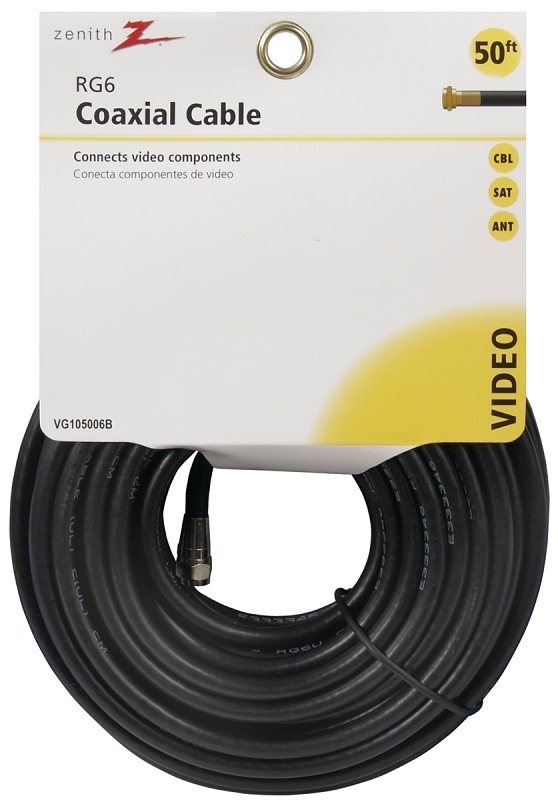 CABLE COAX RG6/F CONN 50FT BLK
