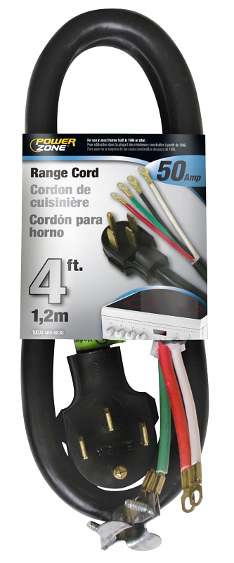 CORD RANGE 50A 6/2-8/2X4FT BLK