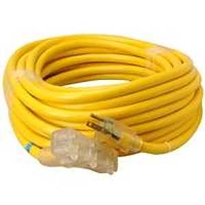 CORD EXT 3OUTLET 10/3X50FT YEL