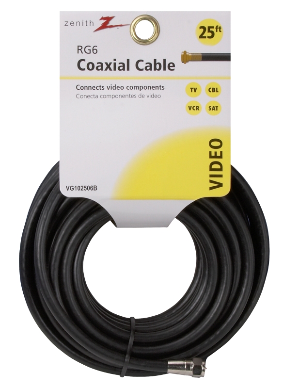 CABLE COAX RG6/F CONN 25FT BLK