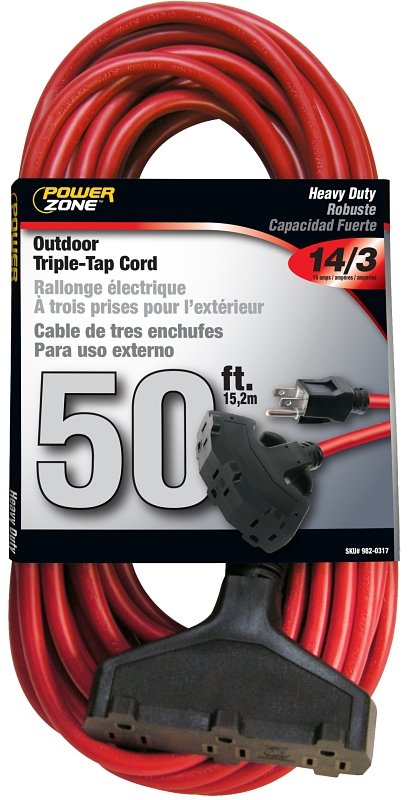 CORD EXT 3TAP14/3X50FT RED    