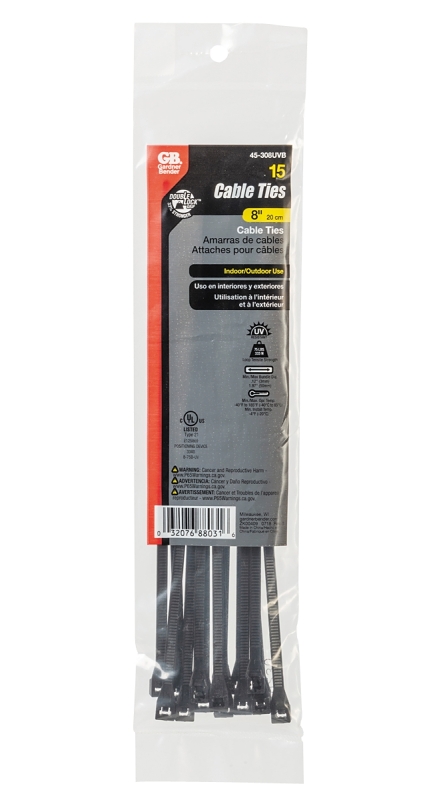 CABLE TIE UV BLACK 8IN        