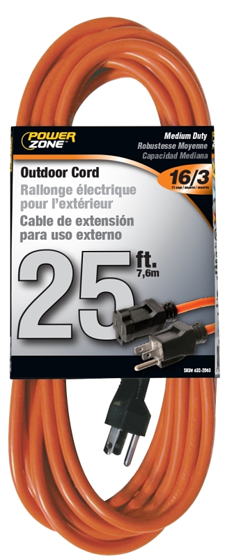 CORD EXT OUTDOOR 16/3X25FT ORG
