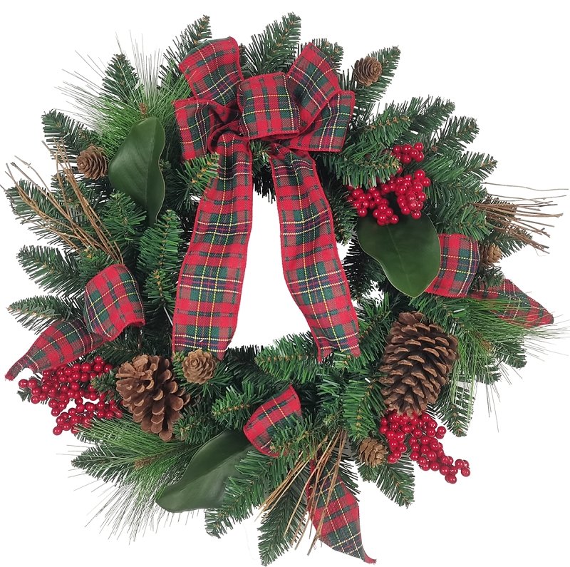 22-Inch Decorative Twig Wreath with Berries and Bows