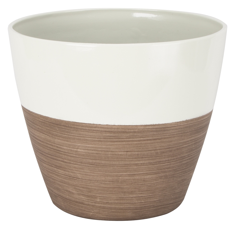 PLANTER RSN RND IVORY/WD 8IN  
