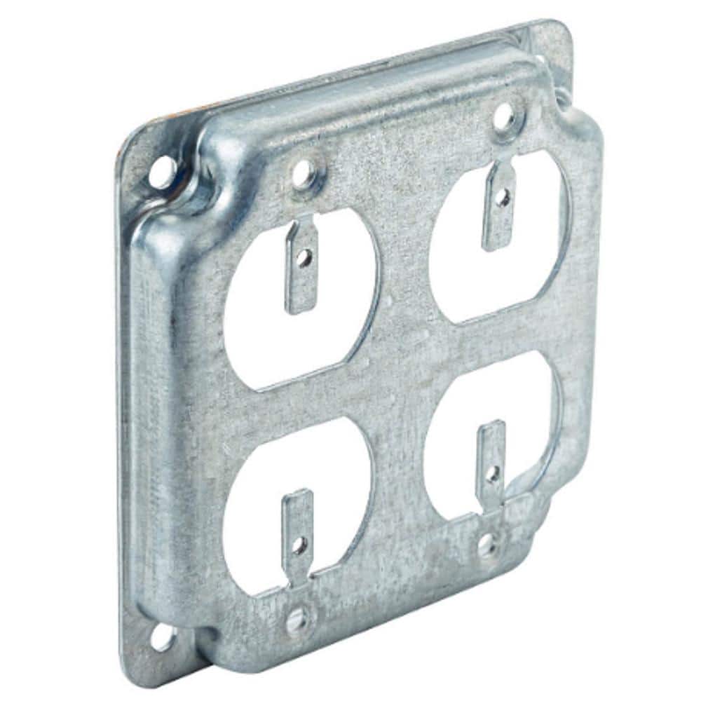 4 in. Steel Metallic, Square Box Cover, 2 Duplex, 1/2 in. Raised (1-Pack)