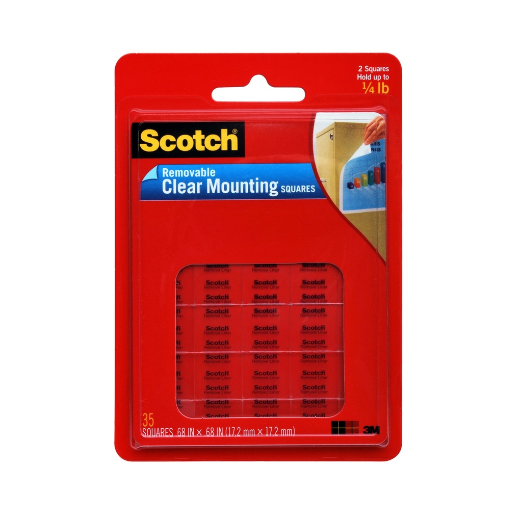 Scotch Removable Wall Mounting Tabs, 11/16" X 11/16", Clear, Box of 35