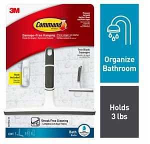 Command Twin Blade Squeegee with Bath Wall Hook  White  1 Squeegee  Streak Free Cleaning  9  Height