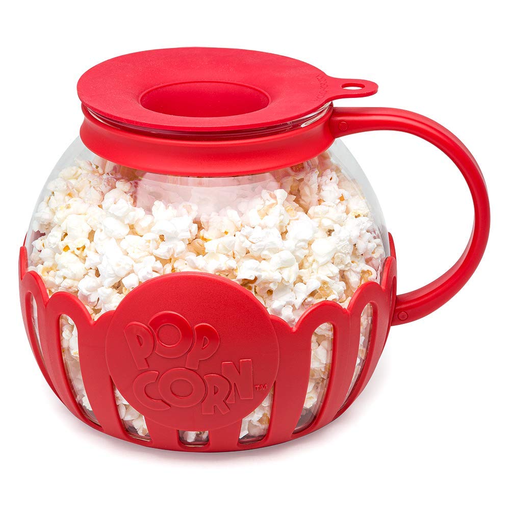 Micro-Pop DST Popcorn Popper, 3 Qt Capacity, Glass, Red, Ergonomic Handle