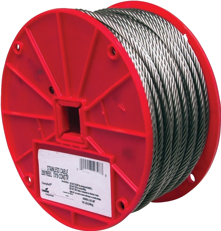 CABLE 3/16IN 7X19SS 250FT REEL