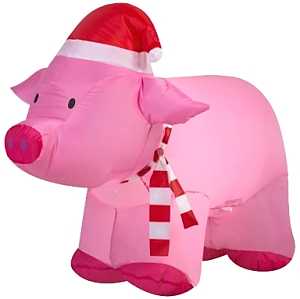 PIG W/SANTA HAT INFLATABLE 6FT