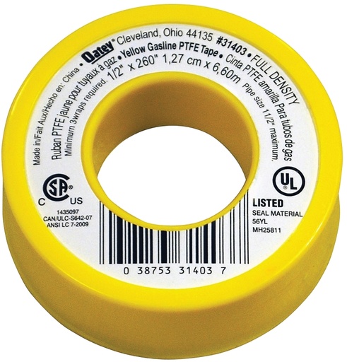 [6833370] GAS LINE TPE PTFE YELLOW 1/2IN