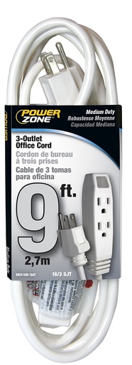 [491647] CORD EXT WHITE 3OUT 9FT OFFICE