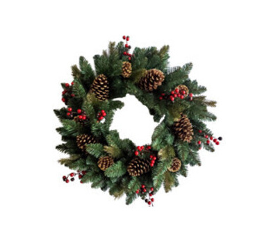 [1334150] RED CONE & BERRY WREATH 30IN  